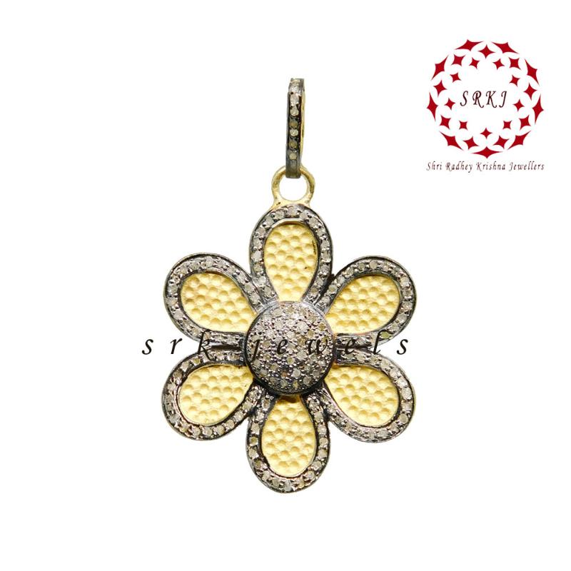 925 Sterling Silver Pave diamond Flower Pendant, Silver Jewelry, Gift For Lovers