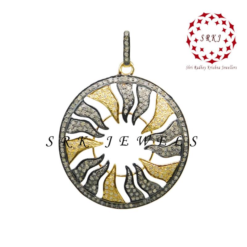 Yellow & Black Fancy Style Round Pendant With Pave Diamond layers, Stunning Round Pendant, Wedding Gfit