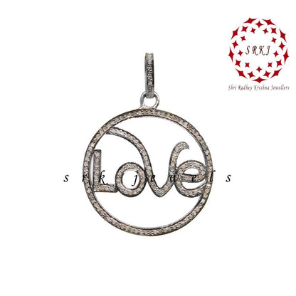 Love Designer Pave Diamond Fancy Pendant, Statement Jewelry, Silver Jewelry, valentine Day Gift