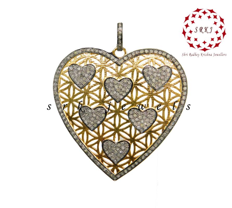 Beautifully Big Heart And Pave Diamond Little Hearts Pendent With Yellow And Black Rhodium Plate, Unique Heart necklace, Lovers Gift, Valentine Gift