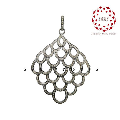 925 Sterling Silver Natural Pave Diamond Fancy Pendant, Fancy Necklace, Gift For Girl