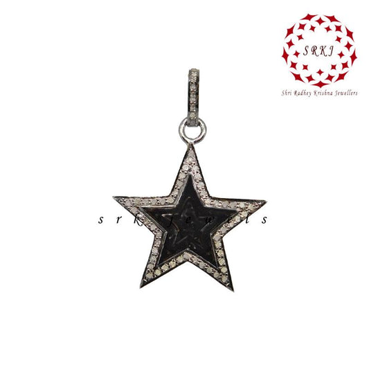 Sterling Silver Handmade Pave Diamond Designer  Star Pendant, Stunning Star necklace, Star Shape, Gift For Sister