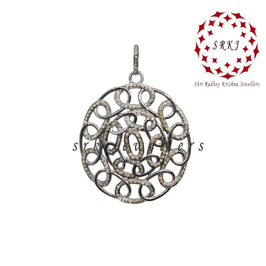 Chain Style Fancy Designer Pave Diamond 925 Sterling Silver Pendant, Round Fancy Necklace, Silver Jewelry