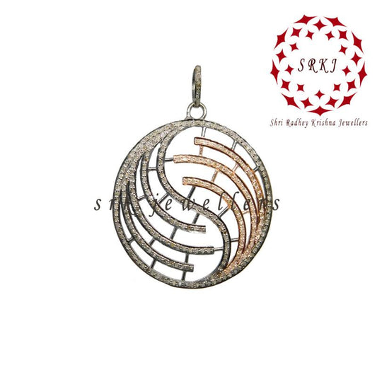 Round Designer Natural Pave Diamond Fancy Pendant, Unique Round Pendant, Wedding Gift