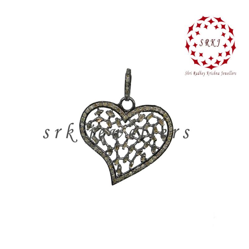 Baguette And Pave Diamond Designer Heart Pendant, valentine's Day Gift, Lovers Gift