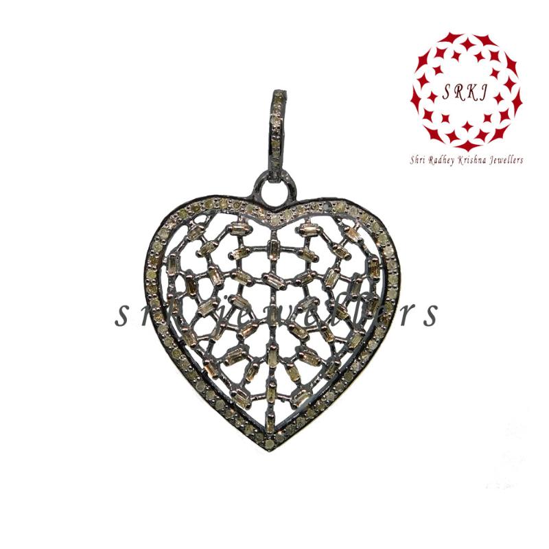 Baguette & Pave Diamond Designer Heart Pendant, Stunning heart necklace, Gift For Mom