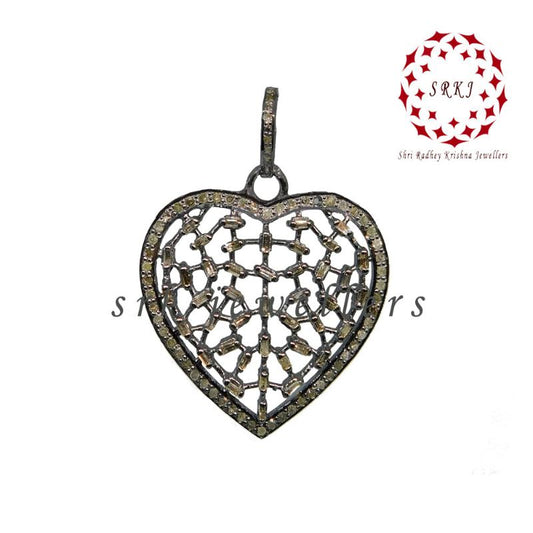 Baguette & Pave Diamond Designer Heart Pendant, Stunning heart necklace, Gift For Mom