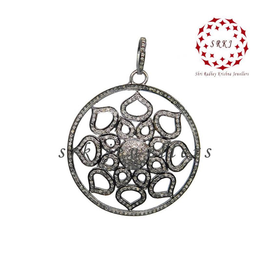 Beautifully Designed Pave Diamond Flower Pendant, Round Flower Shape, Stunning Jewelry, Wedding Gift