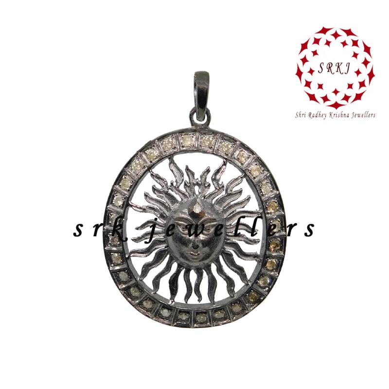 Handmade Designer Sunburst Pendant With pave Diamond layers, Attractive Sunburst Necklace Personalized Gift for love