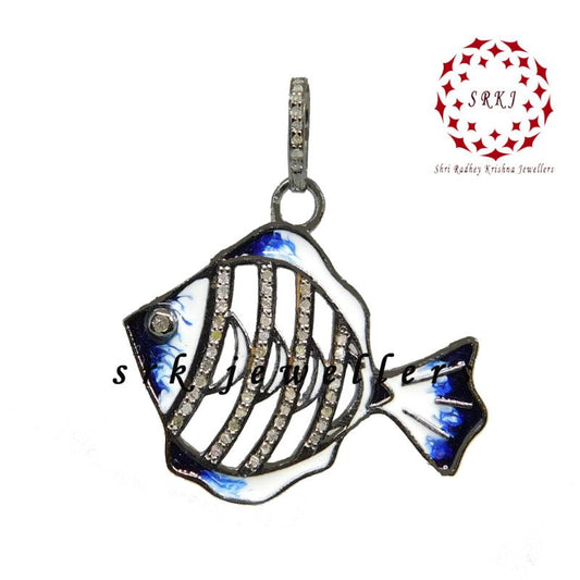 Stunning Fish Pendant With pave Diamond And Enamel, Unique Gift For Special One, birthday Gift