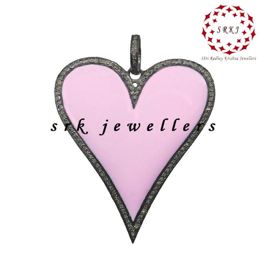 Beautiful Enamel Heart Pendant With pave Diamond Layers, Valentine's Day Gift, Gift For Lover