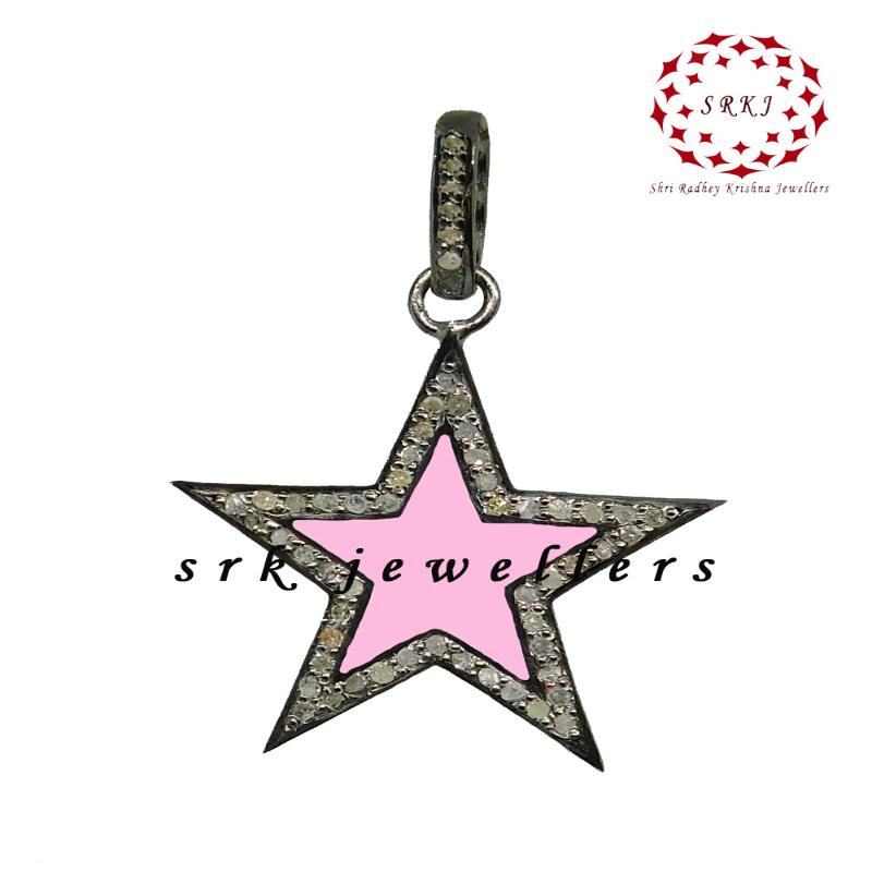 Small Star Pendant With Pave Diamond Layers, 925 Sterling Silver Jewelry, Birthday Gift