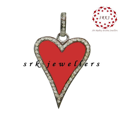 Stunning Small Heart Enamel Pendant With Pave Diamond, valentine's Day Gift, Gift For Lovers