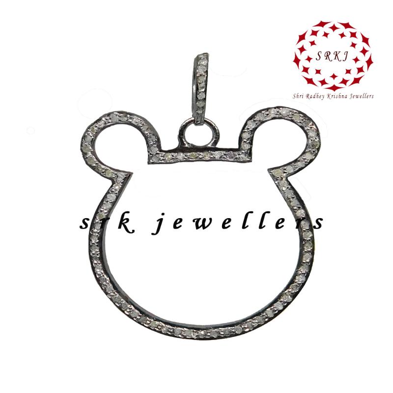 Mickey Mouse Handmade Designer pave Diamond Pendant, Cutest Gift For Children's, Silver Jewelry