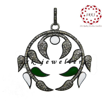 Beautifully Leaf Designer pave diamond Pendant, enamel Leaf Shape, Birthday Gift