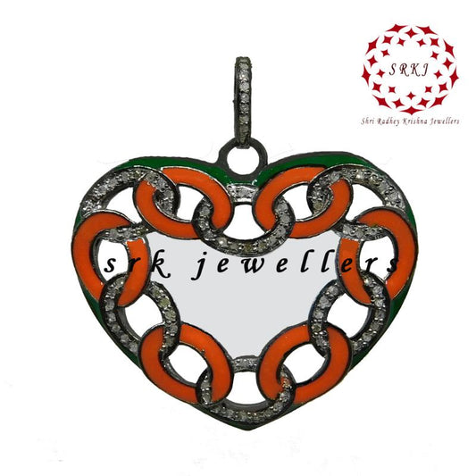 Red And Green Enamel Beautiful Heart Pendant, Beautifully Heart Pendant, Gift For Lover