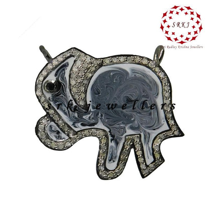 Grey Enamel Beautifully Designed Handmade Elephant Necklace Pendant, Birthday Gift