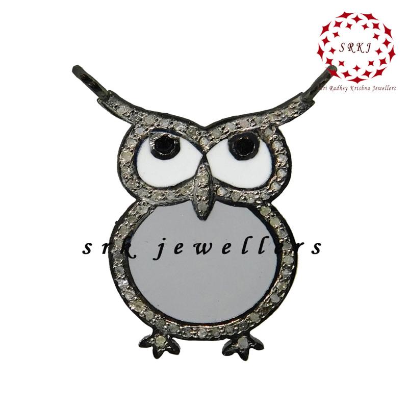 Glorious Owl Pendant With Enamel And Pave Layers, Stunning Owl Shape, Birthday Gift