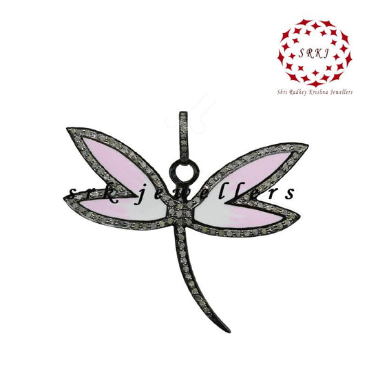 Pink And White Shade Butterfly Handmade Designer Pave Diamond 925 Silver Pendant, Unique Butterfly Necklace, Gift For Girl