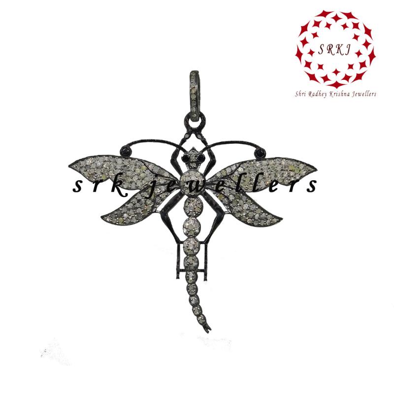 925 Sterling Silver Natural Pave Diamond Handmade Designer Butterfly Pendant, Gift For Sister, Silver Jewelry