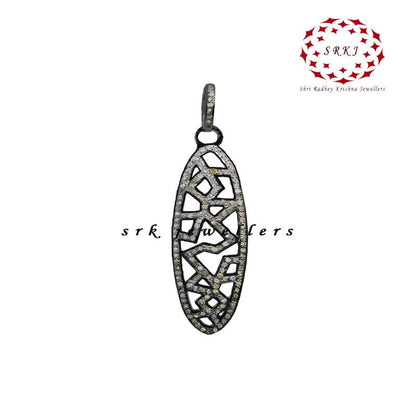 925 Sterling Silver Fancy Designer Pave Diamond Pendant, Silver Jewelry