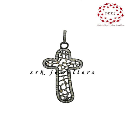 Natural Baguette Stone And Pave Diamond Handmade Designer Cross Pendant, Christmas Gift