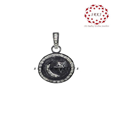 Silver & Diamond Round Moon Star Charm, Handmade Necklace, Silver Jewelry, Gift For Her