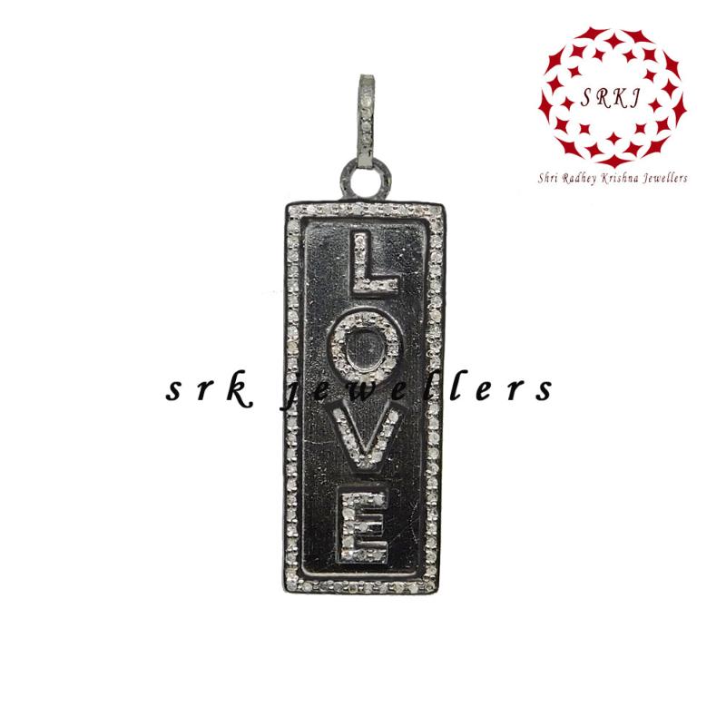 Attractive Pave Diamond Love Designer Tag Pendant, LOVE Tag Design Necklace, Gift For Lover, Valentine's Day Gift