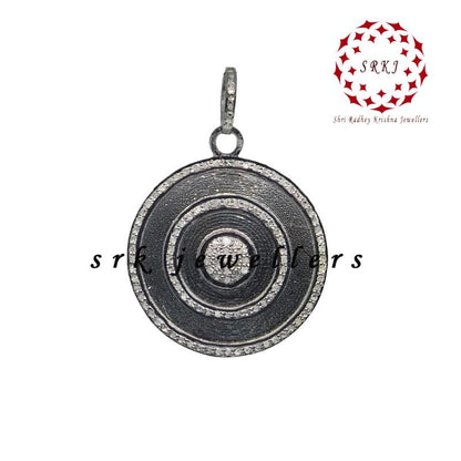 3 Circle Of Pave Diamond Layers Round Disk Pendant, Unique Design Round Pendant, Gift For Her, Him