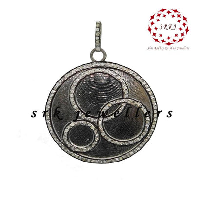 Graceful Pave Diamond Handmade Designer Round Disk Pendant, Gift For Her, Silver Jewelry