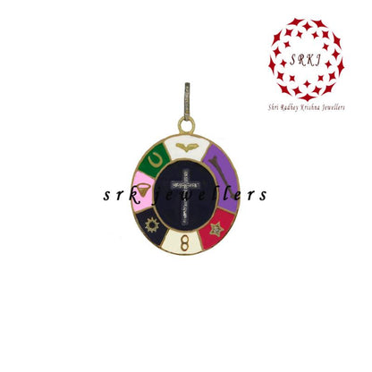 Round Multi Charm Disk Pave Diamond With Enamel Pendant, Attractive Round Design Pendant, Gift For Someone