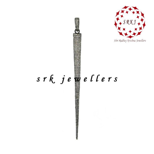 Long Spike Pendant With Pave Layers, Unique Spike Pendant, Gift For Her, Him