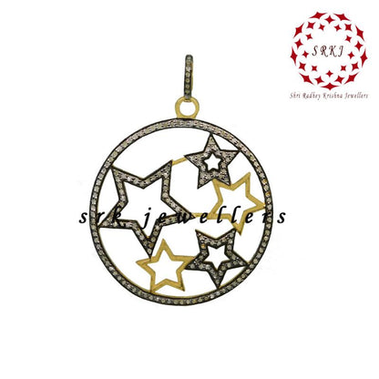 Round Designed Pave Diamond Handmade Style Multi Star Pendant, Shine And Bright Star Necklace, Gift For Special One