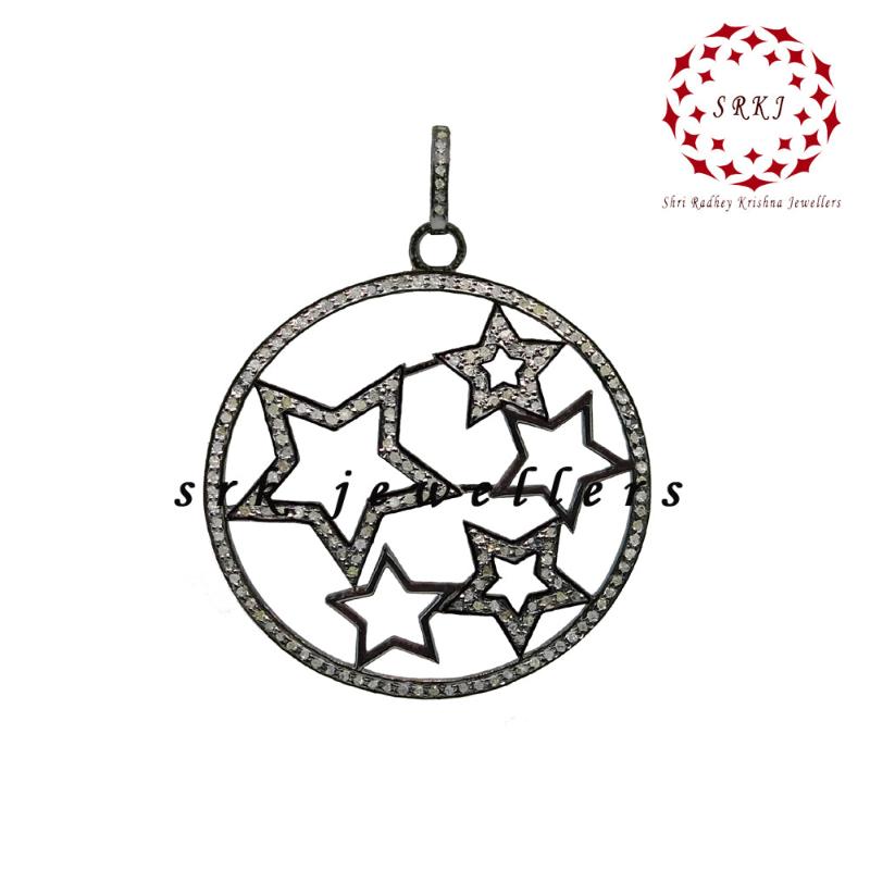 Round Designed Pave Diamond Handmade Style Multi Star Pendant, Shine And Bright Star Necklace, Gift For Special One