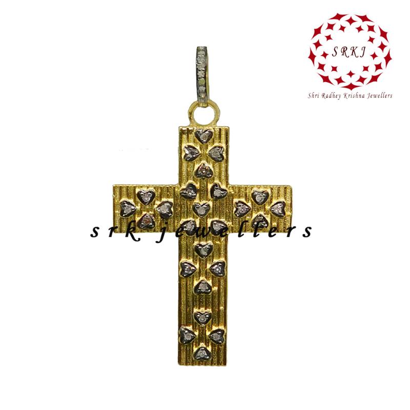 Cross pendent With Little Pave Hearts Diamond, 925 Sterling Silver Jewelry, Gift For Lover, Wedding Gift