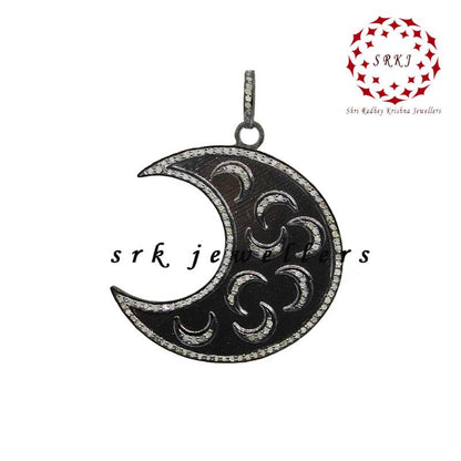 Moon With Multi Moon pendant With Pave Diamond Layers, Half Moon Pendant, Silver Jewelry, Gift For Someone