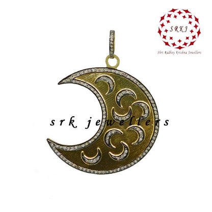 Moon With Multi Moon pendant With Pave Diamond Layers, Half Moon Pendant, Silver Jewelry, Gift For Someone