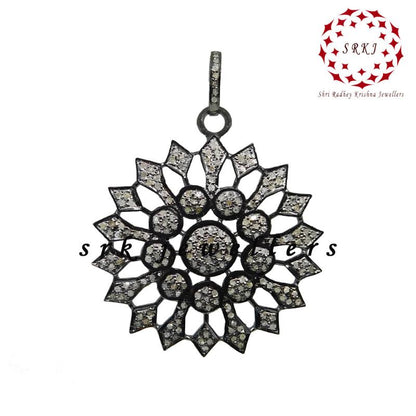 Unique Flower Style Pave Diamond Handmade Designer Pendant, Gift For Special One, Wedding Gift