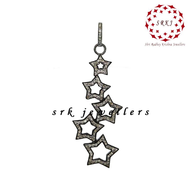 5 Star Pave Diamond Pendant, Unique Stars Joint Hanging Pendant, Gift For Someone