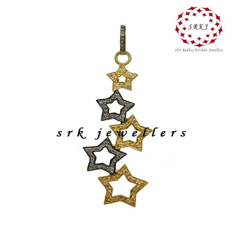 5 Star Pave Diamond Pendant, Unique Stars Joint Hanging Pendant, Gift For Someone