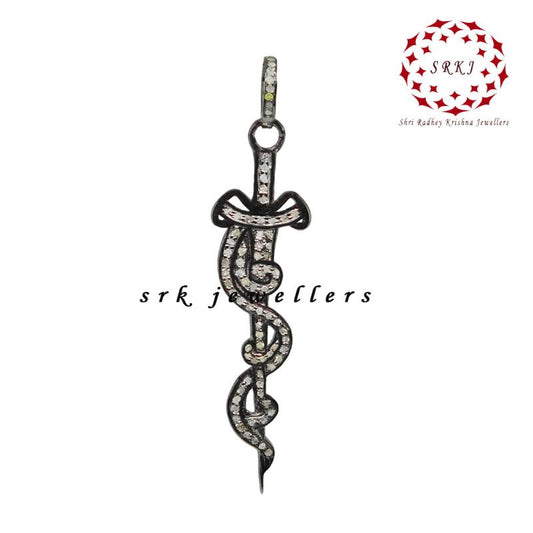 Black Beautiful Snake Designed Pave Diamond Sterling Silver Pendant, Gift For Her, Halloween Gift