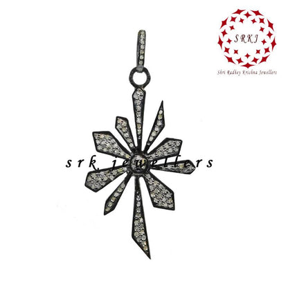 Flower Style Pave Diamond 925 Sterling Silver Pendant, Anniversary Gift, Gift For Lover