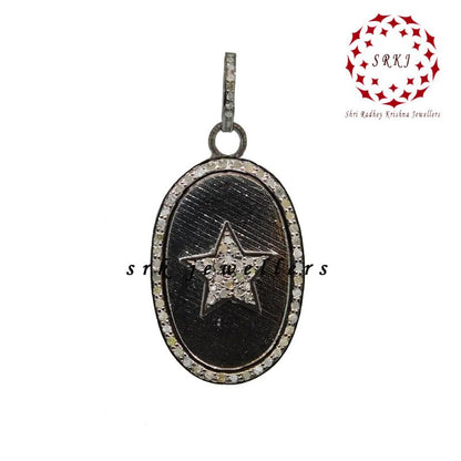 Oval Shaped Pave Diamond With Star Pendant, Oval Shape Necklace, Gift For Someone