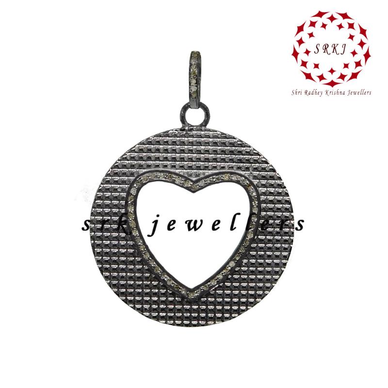 Black Beautiful Disk Pendant With Little Open Heart, Beautiful Round With Open Heart Pendant, Gift For Wife