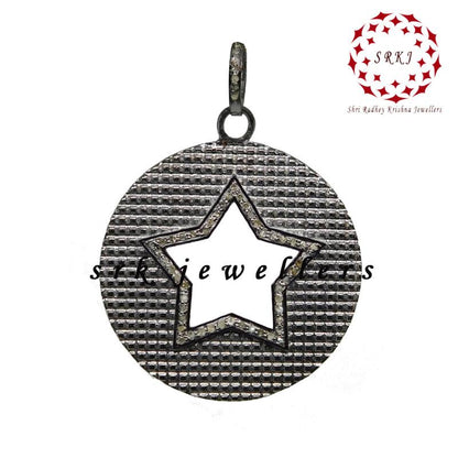 Beautiful Round Disk Pendant With Little Open Star, Beautifully Open Star Pendant, Gift For Sister, Birthday Gift