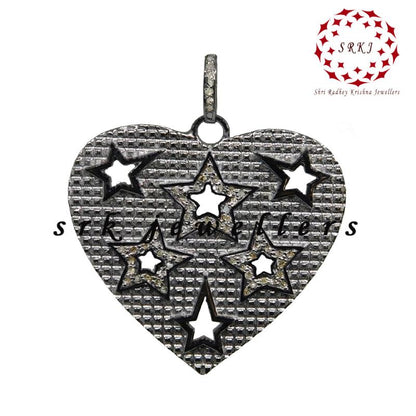 Antique Finish Designer Heart With Stars Pendant, Mini Star With Heart Necklace, Gift For Someone, Lovers Gift