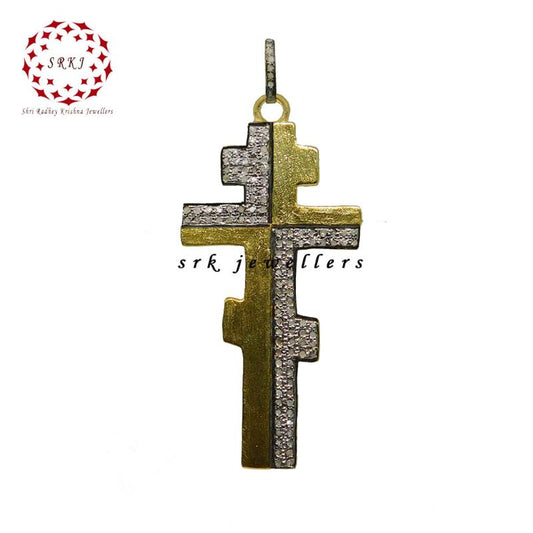 Yellow And Black Rhodium Plated Beautifully Designed Cross Pendant, Christmas Gift, Silver Pendant