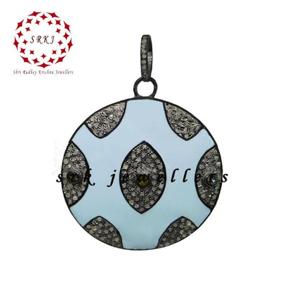 Turquoise Enamel Evil Eye Designer Pave Diamond Round Pendant, Personalized Gift For Love, Wedding, Promise Gift