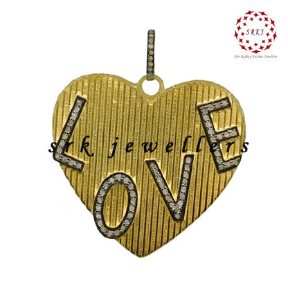 Heart Style Pave Diamond Handmade Love Designer Pendant, LOVE Heart Design Necklace, Proposal Gift