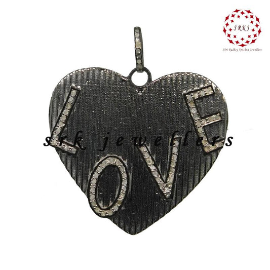 Heart Style Pave Diamond Handmade Love Designer Pendant, LOVE Heart Design Necklace, Proposal Gift